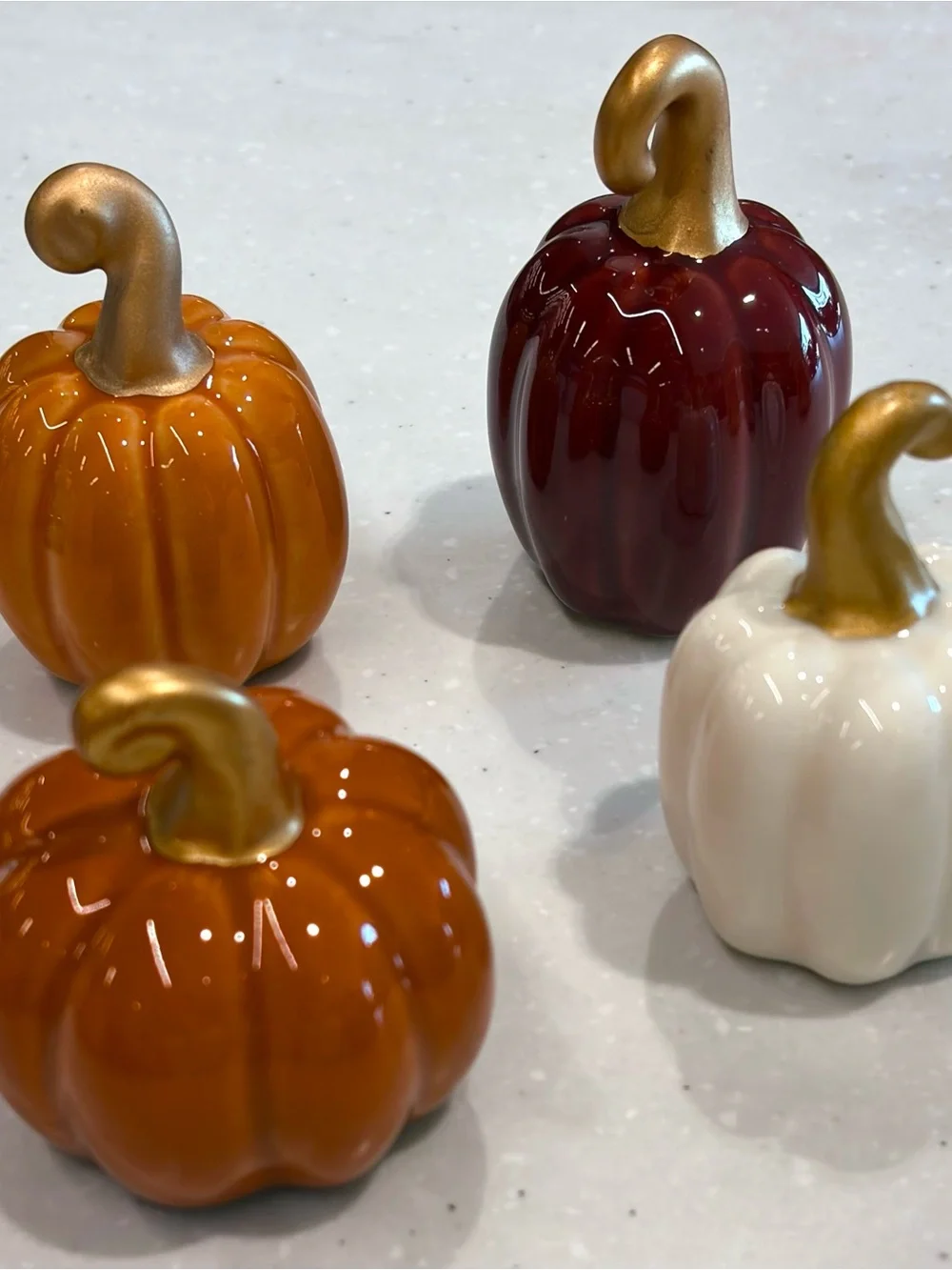 Target Ceramic Pumpkin Set in Orange, White, and Burgundy with Gold Stems